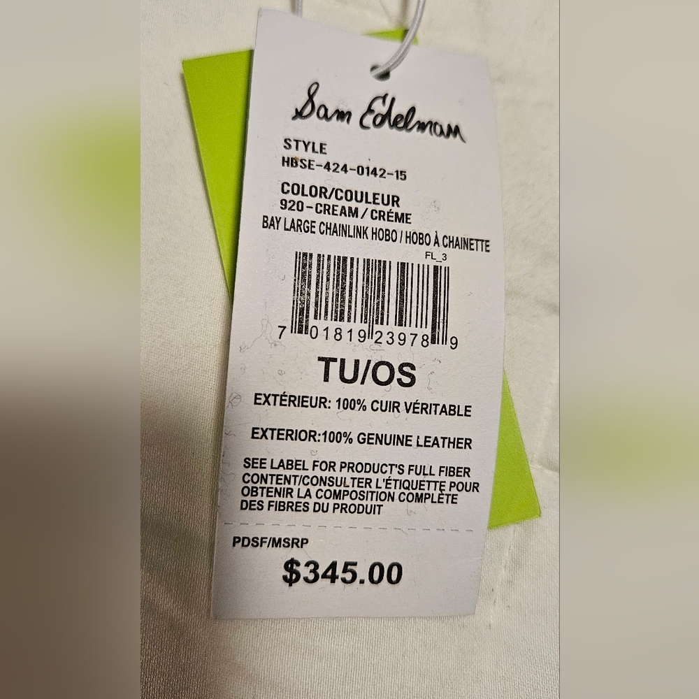 NWT Sam Edelman Bay Large Chainlink Hobo Pebble Leather Bag: Cream/Gold - Picture 12 of 15